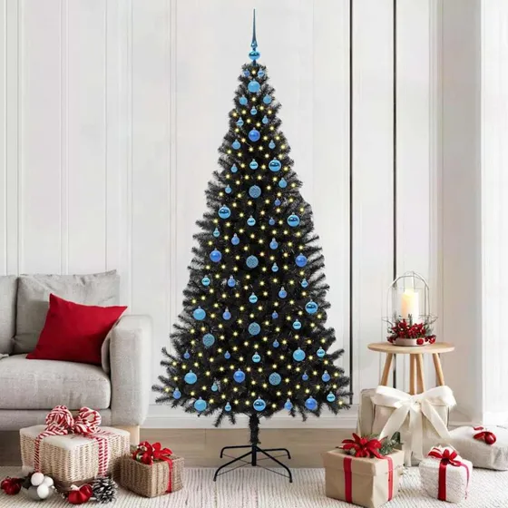vidaXL Juletræ 210 cm, 300 LED'er, Sort, PVC med stativ