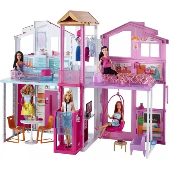 Barbie Malibu Big Townhouse - 3-etagers dukkehus med tagterrasse
