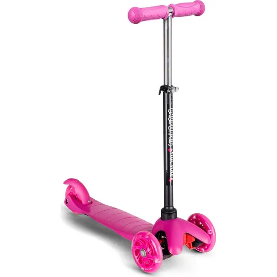 California 3-hjulet løbehjul med flexstyring og LED-lys - Pink