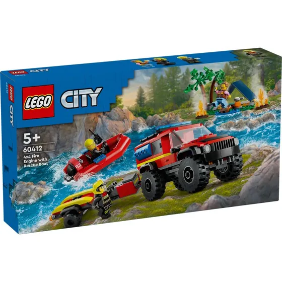 LEGO City 60412 4x4 Brandbil med Redningsbåd (301 dele, 5+ år)