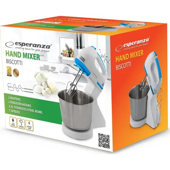 Esperanza Biscotti Køkkenmixer med 2,5 L Skål, 150 W, Hvid