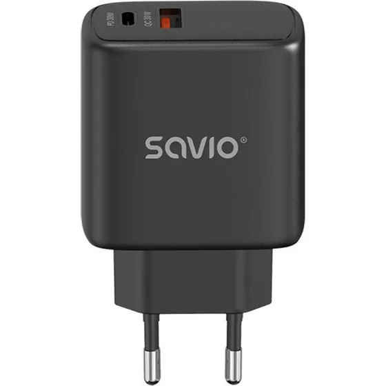Savio LA-06/B 30W USB-C PD & QC Vægoplader, Sort