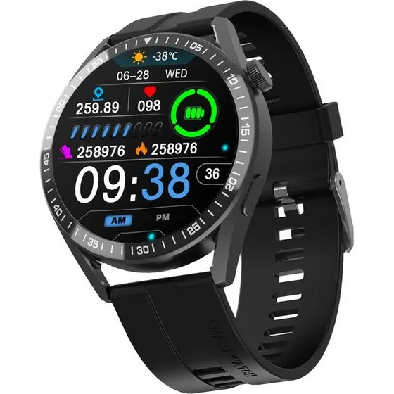 Tracer SM8V Onyx Smartwatch – Sort, 1,28" Skærm, Pulsmåler