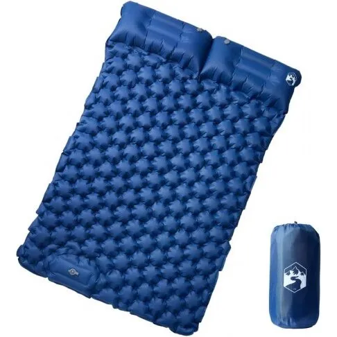 vidaXL selvoppustelig 2-personers campingmadras m. puder, marineblå