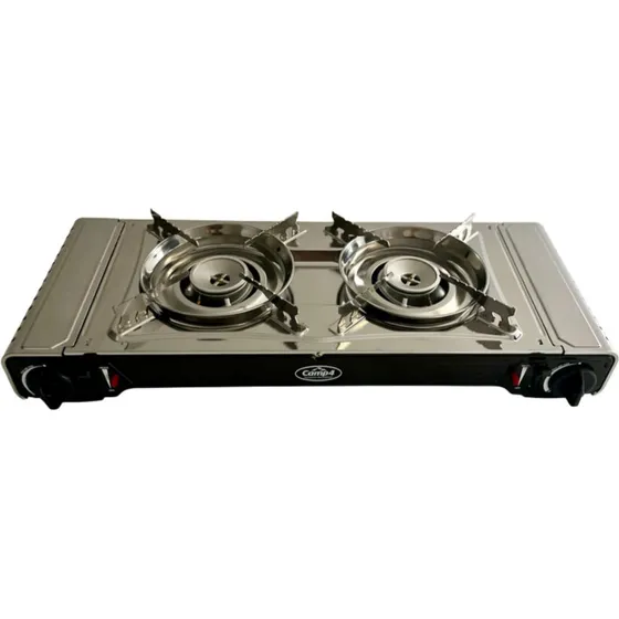 Camp4 Gourmet Double gaskomfur 2-brænder i rustfrit stål