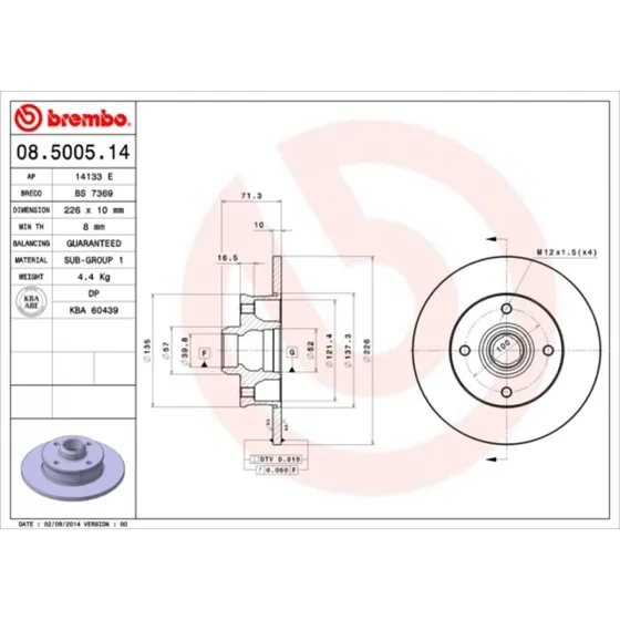 Brembo Bremseskive 08.5005.14 for VW & SEAT