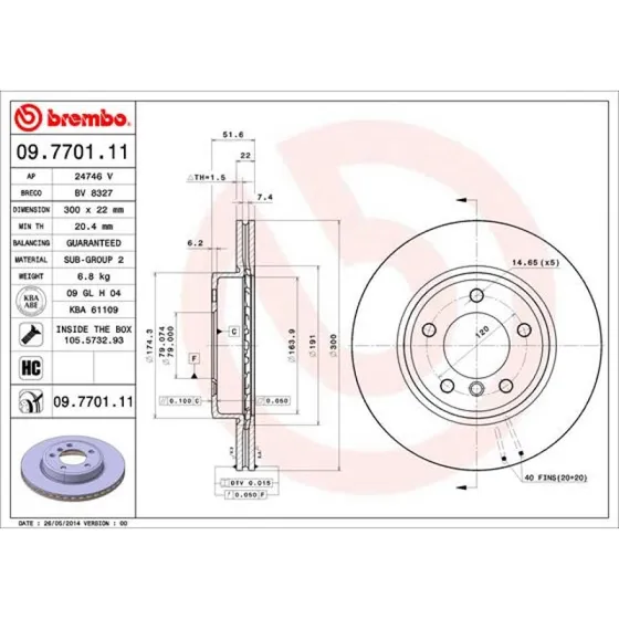Brembo Bremseskive 09.7701.11 for BMW 3-serie, Z3, Z4