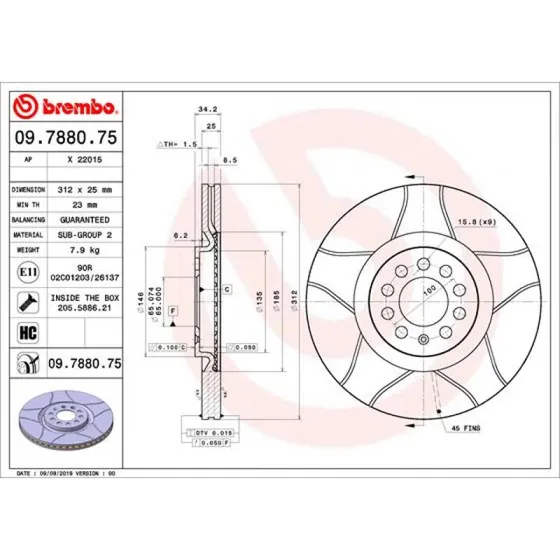 Brembo Bremseskive 09.7880.75 for VW, Audi, Skoda