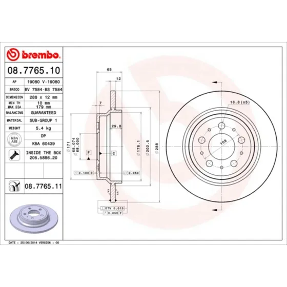 Brembo Bremseskive 08.7765.11 for Volvo (bagaksel)
