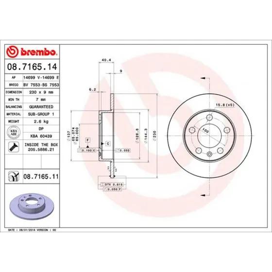 Brembo Bremseskive 08.7165.11 for VW/Audi/Skoda