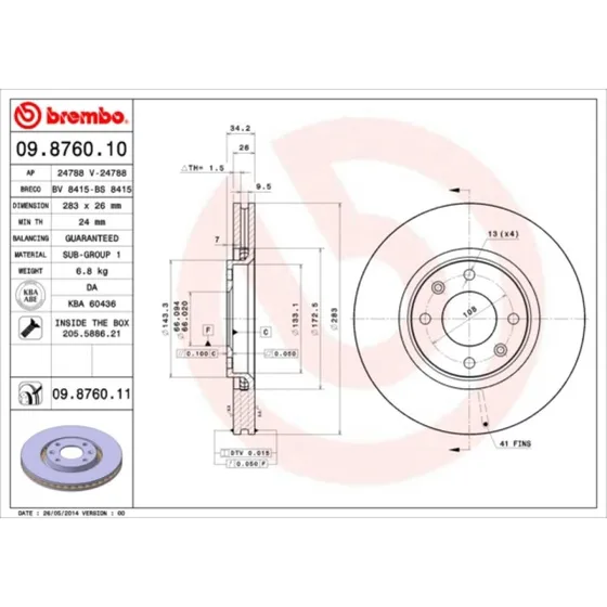Brembo Bremseskive 09.8760.11 for Opel, Peugeot, Citroën
