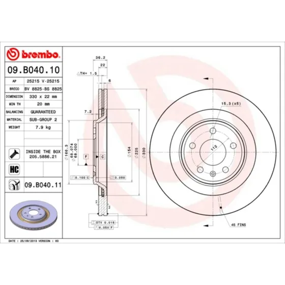 Brembo Bremseskive 09.B040.11 for Audi A4 B8, A5, Q5