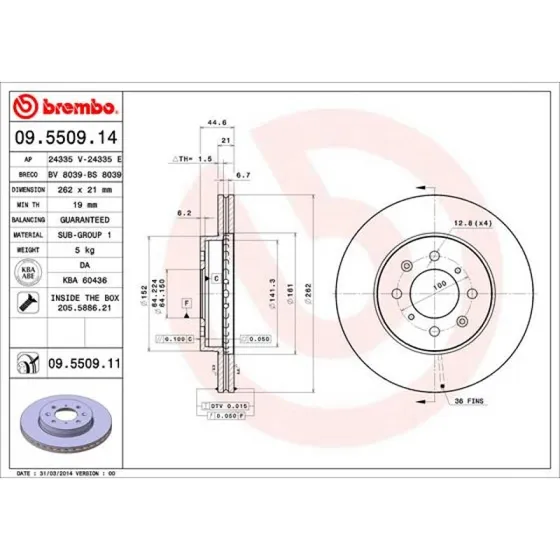 Brembo Bremseskive 09.5509.11 for Honda, MG, Rover