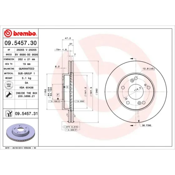 Brembo Bremseskive 09.5457.31 for Honda Civic, Integra, Acura RSX