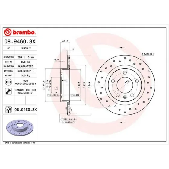 Brembo Bremseskive 08.9460.3X for Opel/Vauxhall