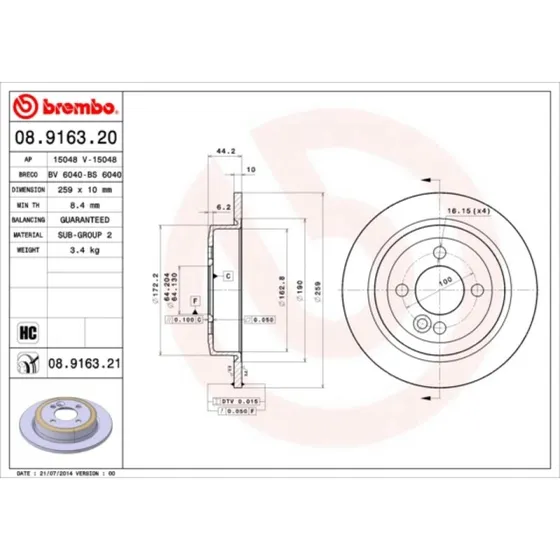 Brembo Bremseskive 08.9163.21 til MINI (Prime)
