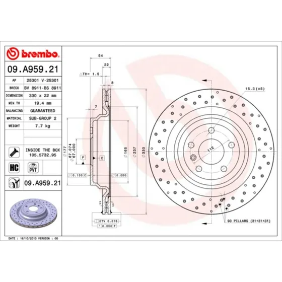Brembo Bremseskive 09.A959.21 til Mercedes-Benz GLE/GLE Coupe M-Class