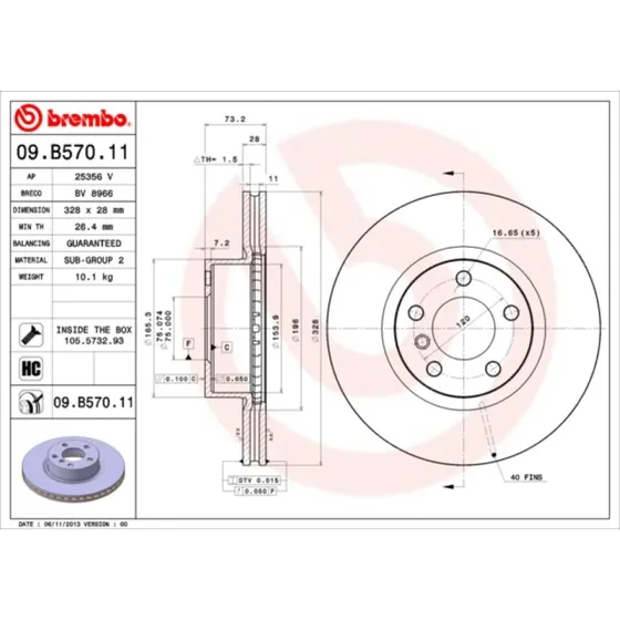 Brembo Bremseskive 09.B570.11 for BMW X3/X4