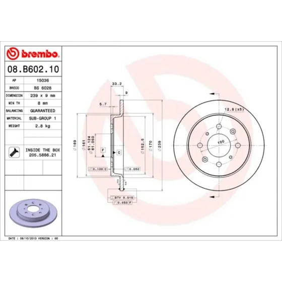Brembo Bremseskive 08.B602.10 for Honda Jazz III