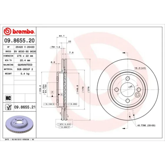 Brembo Bremseskive 09.8655.21 til MINI Convertible
