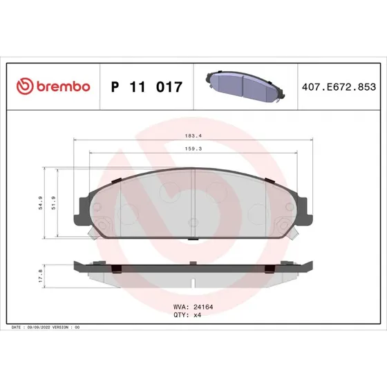 Brembo Bremseklodser P 11 017 for Chrysler 300C, Dodge Challenger & Charger