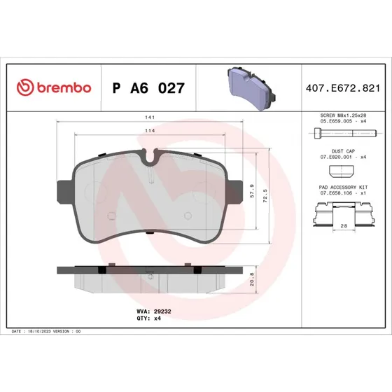 Brembo Bremseklodser P A6 027, 141x21x73 mm, bagaksel, til IVECO Daily