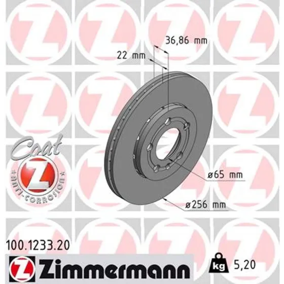 ZIMMERMANN Bremseskive 100.1233.20 for VW, Audi, Skoda