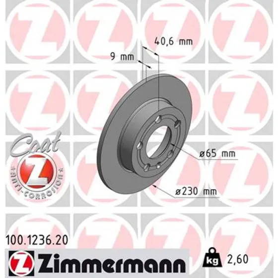ZIMMERMANN Bremseskive 6QD615601B, 230 mm, COAT Z, ECE R90