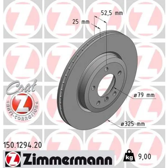 ZIMMERMANN Bremseskive 150.1294.20 COAT Z, 325 mm, 5-bolte