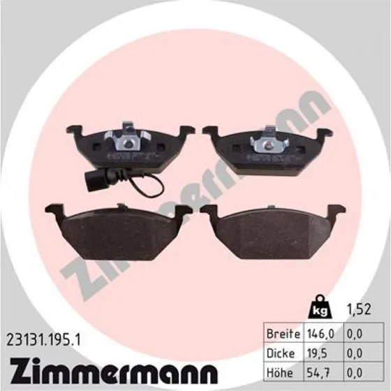 ZIMMERMANN Bremseklodser 23131.195.1 til VW, AUDI, SKODA
