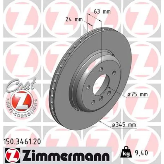 ZIMMERMANN Bremseskive 150.3461.20 COAT Z, bagaksel, 345 mm