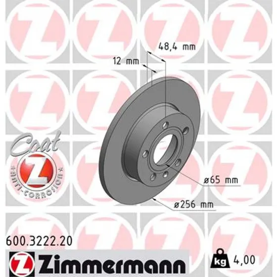 ZIMMERMANN Bremseskive 600.3222.20 for AUDI, SEAT, SKODA, VW