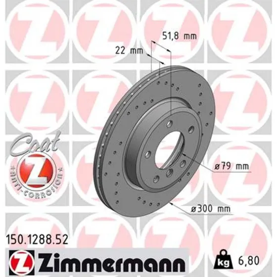 ZIMMERMANN Bremseskive 150.1288.52 SPORT COAT Z, 300 mm
