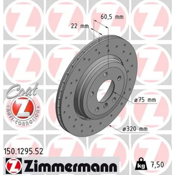ZIMMERMANN Bremseskive 150.1295.52, 320 mm, SPORT COAT Z, BMW 3-serie