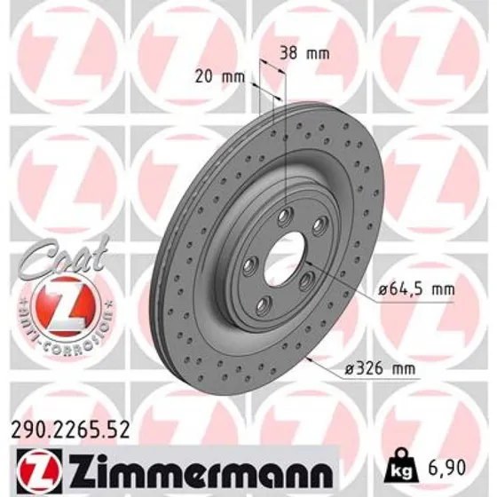 ZIMMERMANN Bremseskive 290.2265.52 C2C25339, C2D26352, C2D61075
