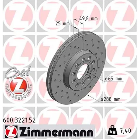 ZIMMERMANN Bremseskive 600.3221.52 SPORT COAT Z, 288 mm, foraksel