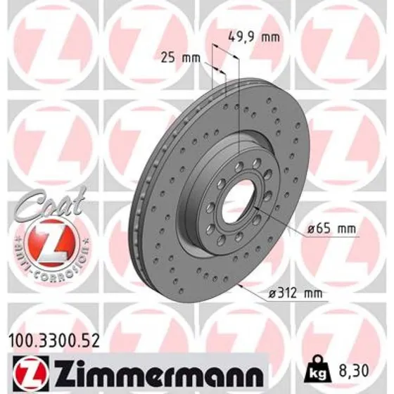 ZIMMERMANN Bremseskive 100.3300.52 for VW, Audi, Skoda