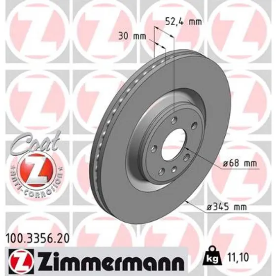 ZIMMERMANN Bremseskive 100.3356.20, 345 mm, COAT Z, ECE R90
