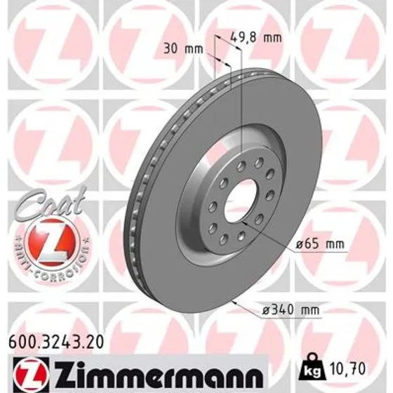 ZIMMERMANN Bremseskive 600.3243.20 COAT Z, 340 mm, foraksel, højkarboniseret