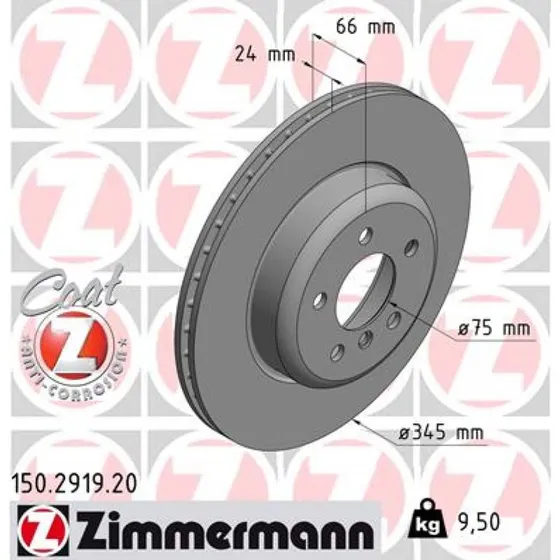 ZIMMERMANN Bremseskive 150.2919.20, bagaksel, COAT Z, 345 mm