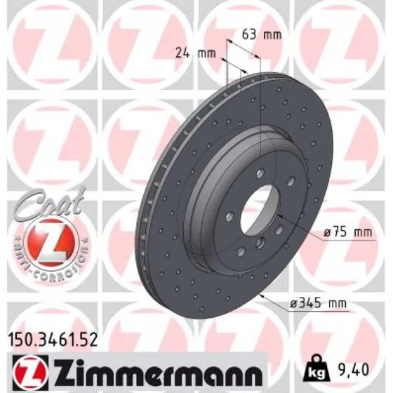 ZIMMERMANN Bremseskive 150.3461.52, bagaksel, 345 mm, SPORT COAT Z