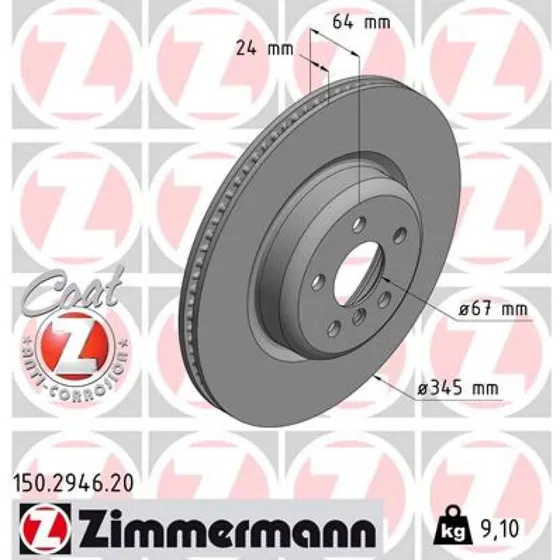 ZIMMERMANN Bremseskive 150.2946.20, 345 mm, bagaksel, højkarboniseret