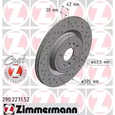 ZIMMERMANN Bremseskive 290.2271.52, bagaksel, indvendigt ventileret