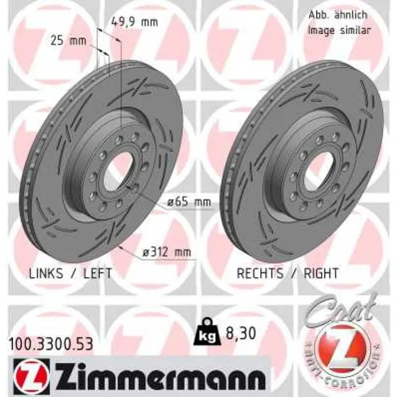 ZIMMERMANN Bremseskive 100.3300.53 L1KD615301D, 312 mm, BLACK Z
