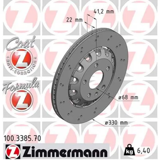 ZIMMERMANN Bremseskive 100.3385.70, ventileret, til AUDI A4 B9 Avant, A5, A5 Sportback