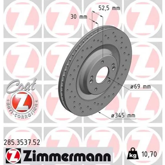 ZIMMERMANN Bremseskive 285.3537.52 for Hyundai i30
