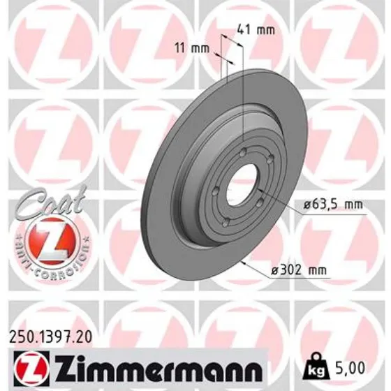 ZIMMERMANN Bremseskive 250.1397.20 til Ford Focus III-IV