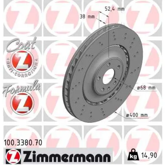 ZIMMERMANN Bremseskive 100.3380.70, 4H0615301AL/M/T, 400 mm, ventileret
