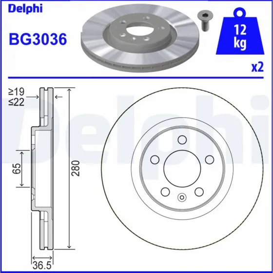 Delphi BG3036 Bremseskive til Audi, Seat, Skoda, VW