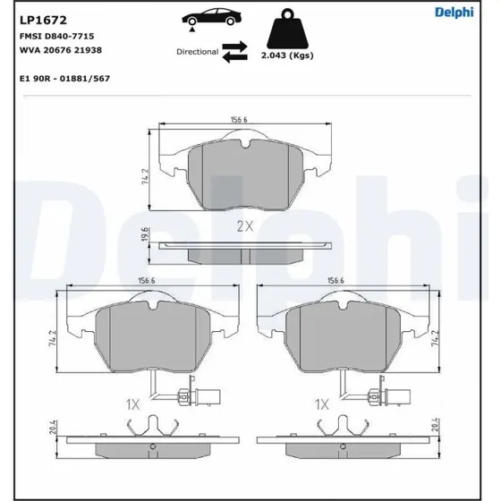 DELPHI Bremseklodser LP1672 for VW, AUDI, SKODA